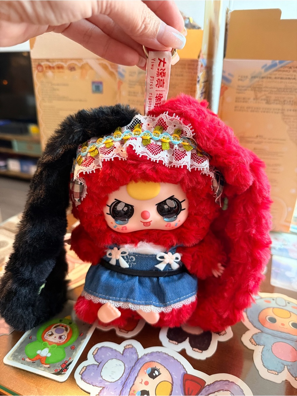 Lily rabbit in town Red Plush Bunny Doll with Denim Dress